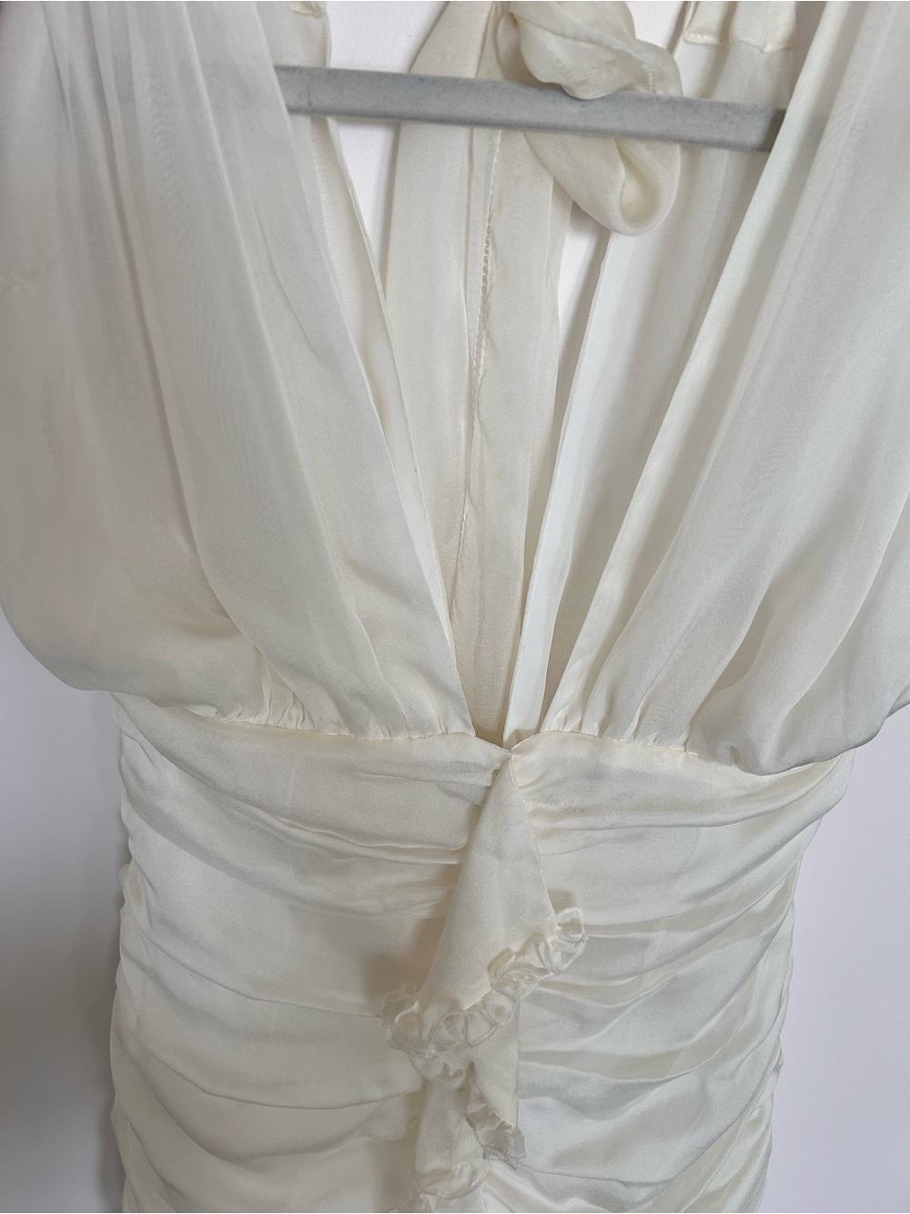 For Love & Lemons Bridal Ruched Satin Puff Sleeve Mini Dress Ivory S - Picture 6 of 16